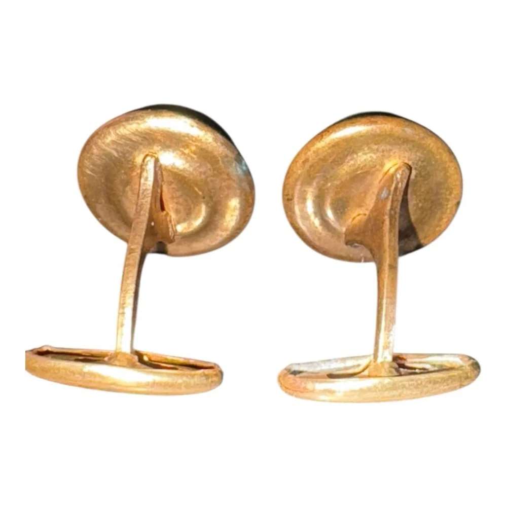 Vintage Green Glass Cabochon Cufflinks Gold Tone Retro Mid-Century Style J17